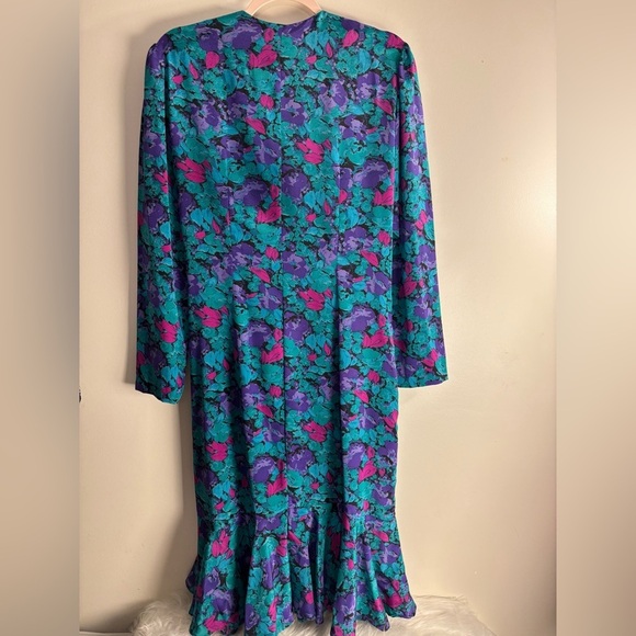 David Mitchell Vintage Cinched Waist Floral Dress w/ Shoulder Pads - Picture 3 of 7